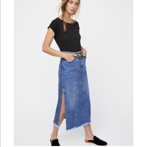 long denim skirts with side slits
